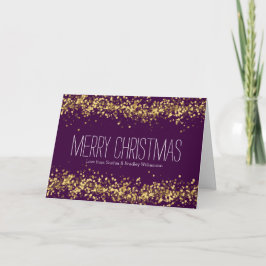 Tarjeta Festiva Purple and Gold Confetti Bokeh Personalizado
