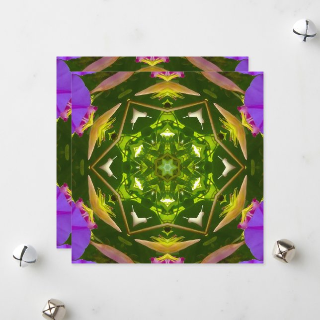 TARJETA FESTIVA PURPLE AND GREEN ABSTRACT DRAWING. SAMER BRASIL. 4 (Anverso/Reverso In Situ)