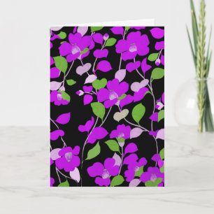 Tarjeta Festiva PURPLE CAMELLIAS, BLANCO VERDE DEJA Floral NEGRA