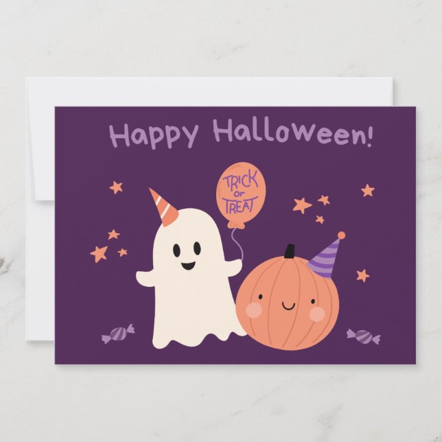 Tarjeta Festiva Purple Cute Happy Halloween (Anverso)