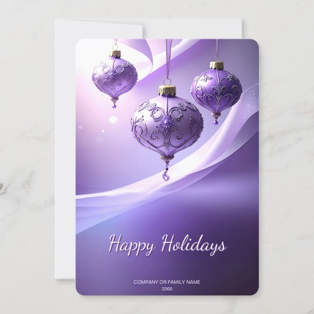 Tarjeta Festiva Purple Decorative Christmas Ball Holiday Card (Anverso)