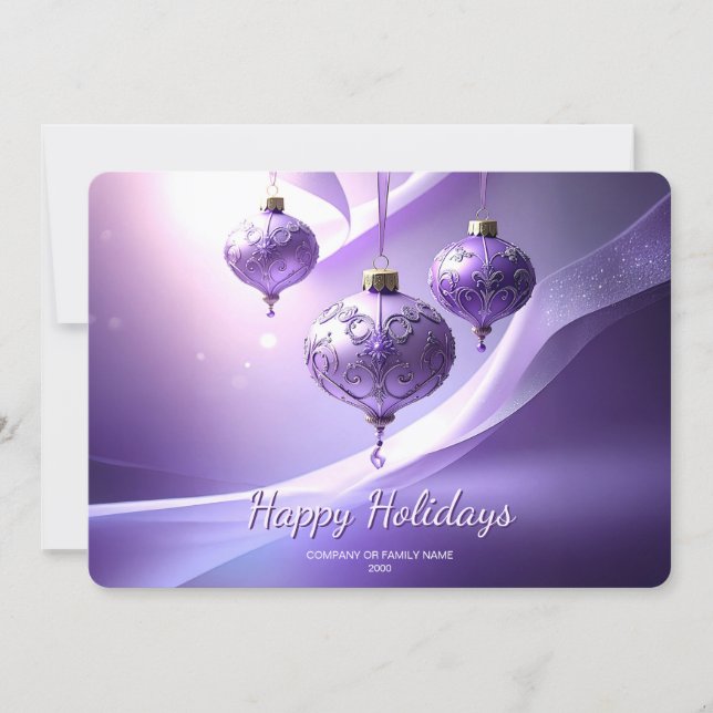 Tarjeta Festiva Purple Decorative Christmas Ball Holiday Card (Anverso)