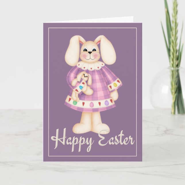 Tarjeta Festiva Purple Easter Bunny Chica d3 vacaciones de Pascua (Anverso)