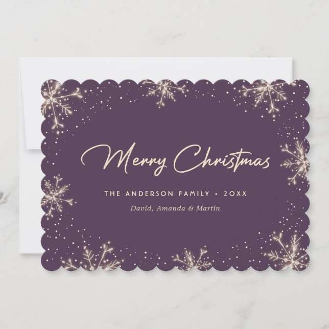 Tarjeta Festiva Purple Elegant Modern Snowflake Christmas Card (Anverso)