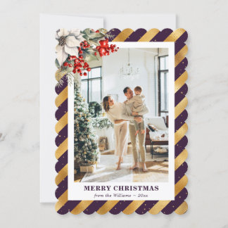 Tarjeta Festiva Purple Gold Botanical Modern Photo Christmas Card