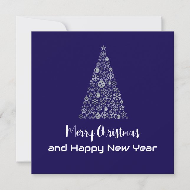 Tarjeta Festiva Purple greeting card Merry Christmas New Year tree (Anverso)