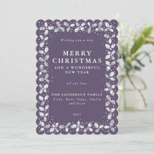 Tarjeta Festiva Purple Holly + Berry Border Flat No Photo