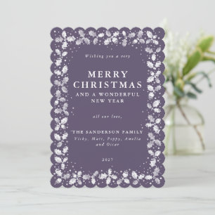 Tarjeta Festiva Purple Holly + Berry Border Flat No Photo