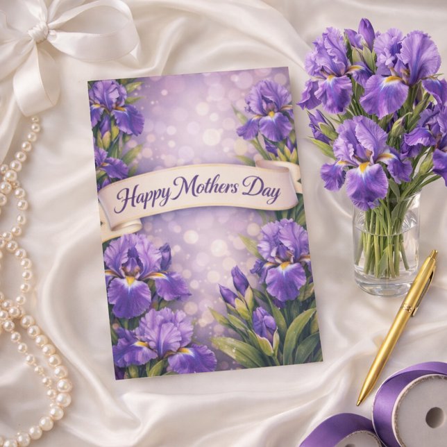 Tarjeta Festiva Purple Iris Mother’s Day Greeting Design (Subido por el creador)