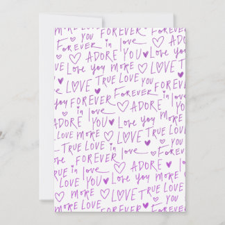 Tarjeta Festiva Purple Love Doodle Hearts Handwritten Pattern 