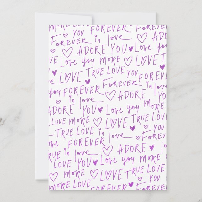 Tarjeta Festiva Purple Love Doodle Hearts Handwritten Pattern  (Anverso)
