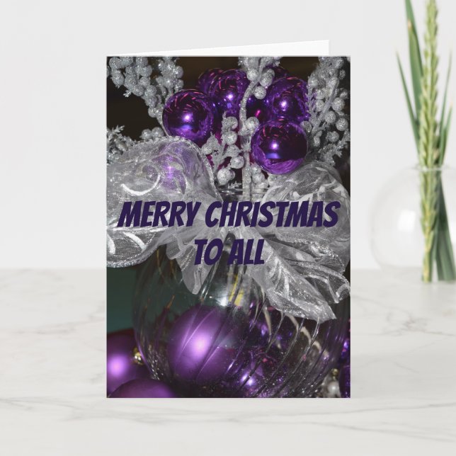 Tarjeta Festiva Purple Merry Christmas (Anverso)