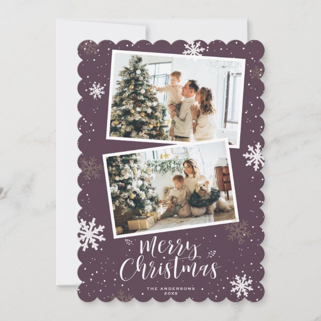 Tarjeta Festiva Purple Merry Christmas 2 Photo (Anverso)