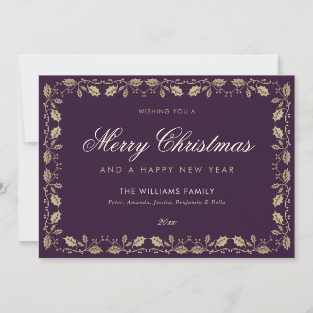 Tarjeta Festiva Purple Merry Christmas Happy Year Card (Anverso)