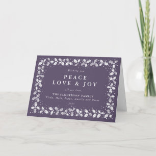 Tarjeta Festiva Purple Peace Love & Joy Printed Holly Non Photo