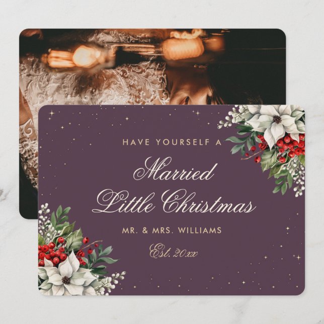 Tarjeta Festiva Purple Photo First Married Christmas Wedding (Anverso / Reverso)
