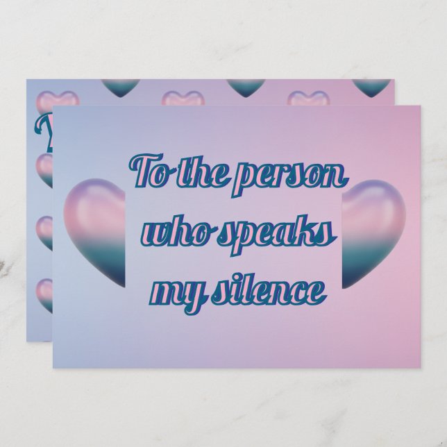 Tarjeta Festiva Purple pink 3D Heart Romantic Silence Greeting  (Anverso / Reverso)