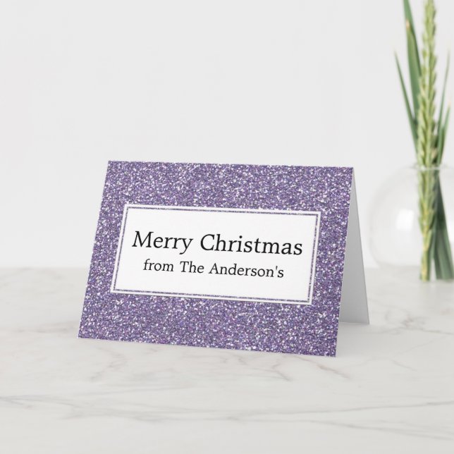 Tarjeta Festiva Purple Purpurina look Merry Christmas Card (Anverso)