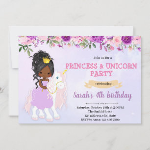 Tarjeta Festiva Purple theme princess unicorn invitation