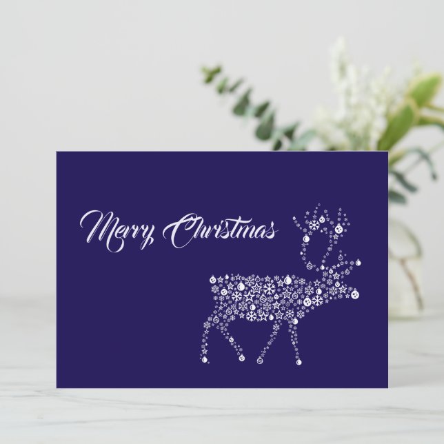 Tarjeta Festiva Purple wish card Merry Christmas reindeer (Anverso de pie)
