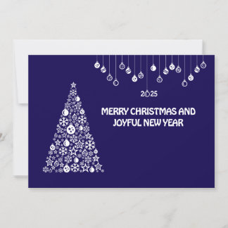 Tarjeta Festiva Purple wish card New Year with tree & balls