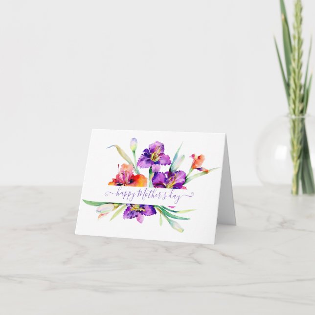 Tarjeta Festiva Púrpura acuarela Iris personalizado (Anverso)