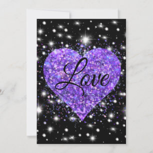 Tarjeta Festiva Púrpura corazón brillante, amor purpurina valentin