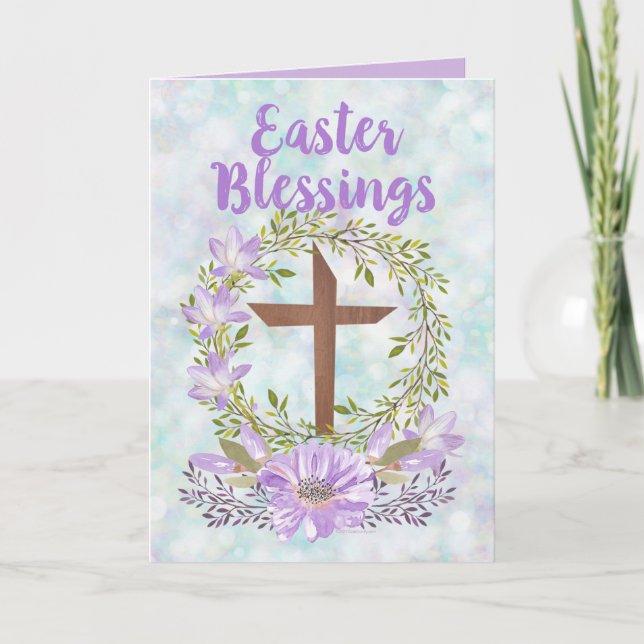 Tarjeta Festiva Púrpura Pascua Bendición Biblia Cristiana Verse Ca (Anverso)
