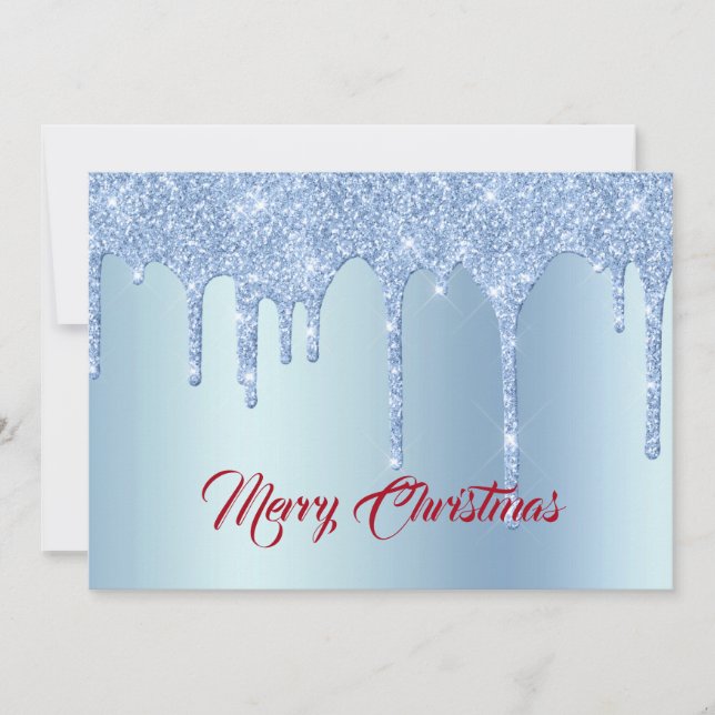 Tarjeta Festiva Purpurina azul de moda deja caer a Navidades gráfi (Anverso)