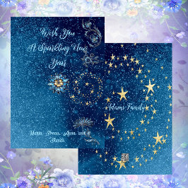 Tarjeta Festiva Purpurina de Año Nuevo "Blue Sparkling" "Chears St
