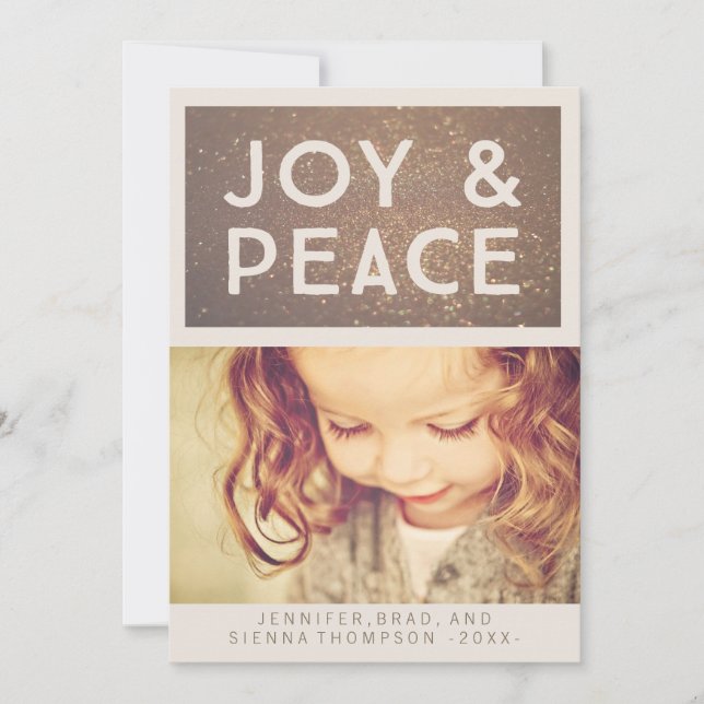 Tarjeta Festiva Purpurina de bronce joy y Navidades de la paz foto (Anverso)