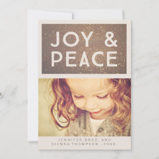 Tarjeta Festiva Purpurina de bronce joy y Navidades de la paz foto