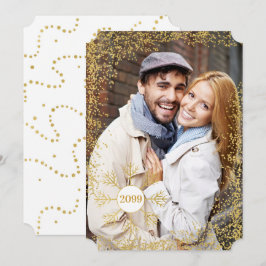 Tarjeta Festiva Purpurina de Faux de Oro y Navidades copos de niev