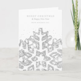 Tarjeta Festiva Purpurina de Navidades Plateados Snowflake Corpora