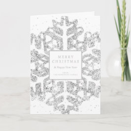 Tarjeta Festiva Purpurina de Navidades Plateados Snowflake Corpora