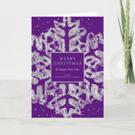 Tarjeta Festiva Purpurina de Navidades Plateados Snowflake Purple