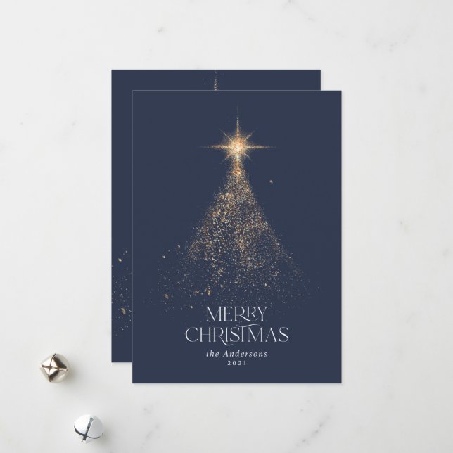 Tarjeta Festiva Purpurina de oro brillan azul Navidades modernos v (Anverso/Reverso In Situ)