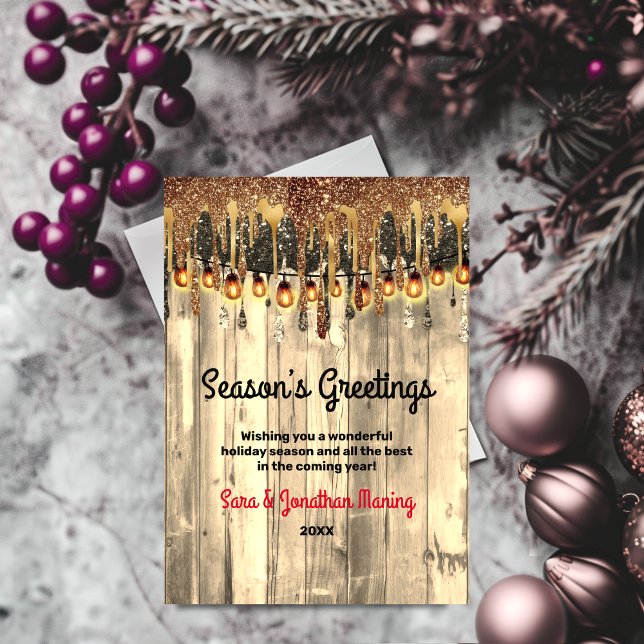 Tarjeta Festiva Purpurina de oro de Rustic Country gotea Navidades (Subido por el creador)