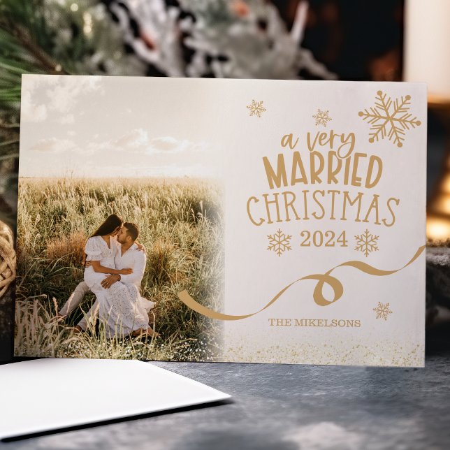 Tarjeta Festiva Purpurina De Oro Foto De Navidades Muy Casados (Subido por el creador)