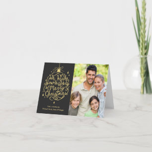 Tarjeta Festiva Purpurina de oro, Merry, desea foto de Navidades f