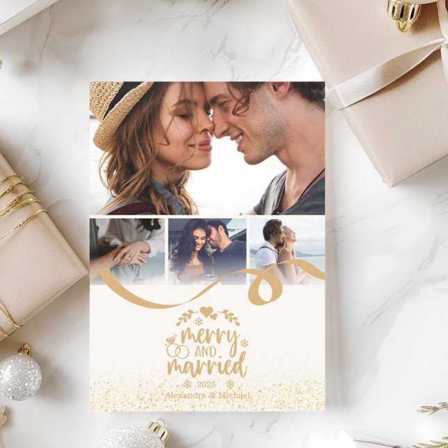 Tarjeta Festiva Purpurina de oro Merry y casado 4 fotos (Subido por el creador)
