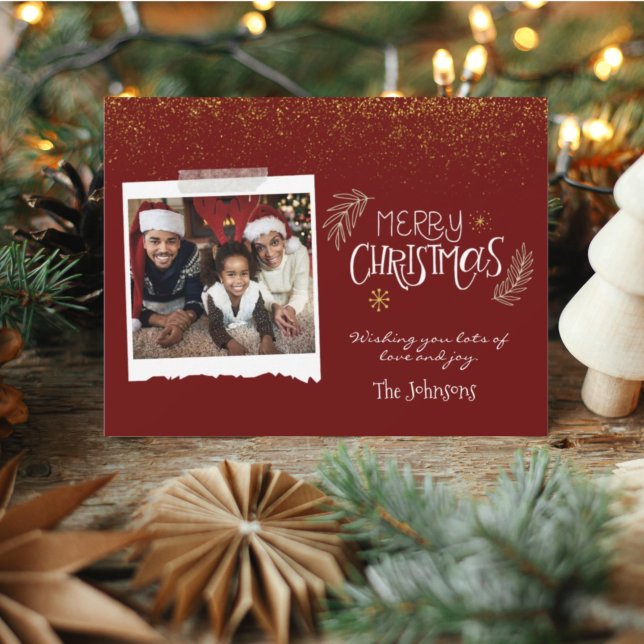 Tarjeta Festiva Purpurina de oro moderno Burgundy Merry Christmas  (Subido por el creador)