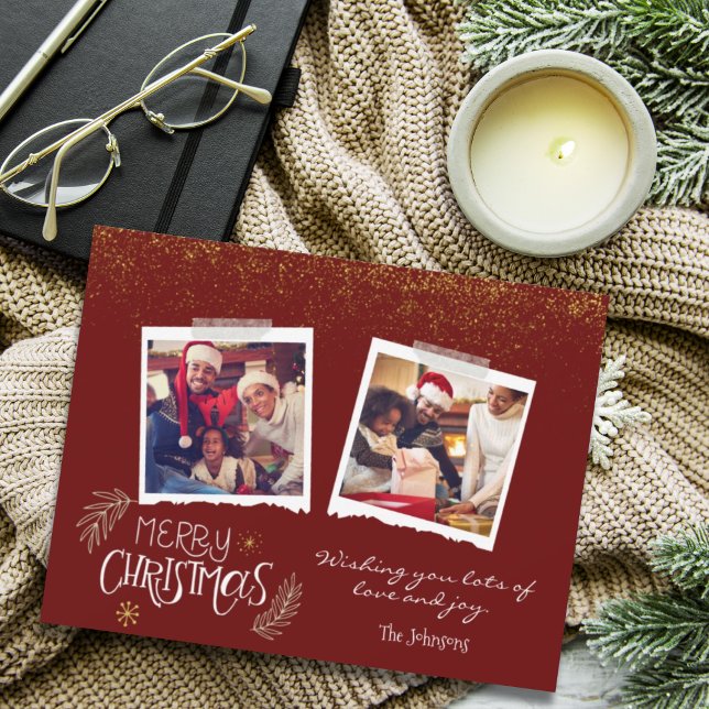 Tarjeta Festiva Purpurina de oro moderno Burgundy Merry Christmas  (Subido por el creador)