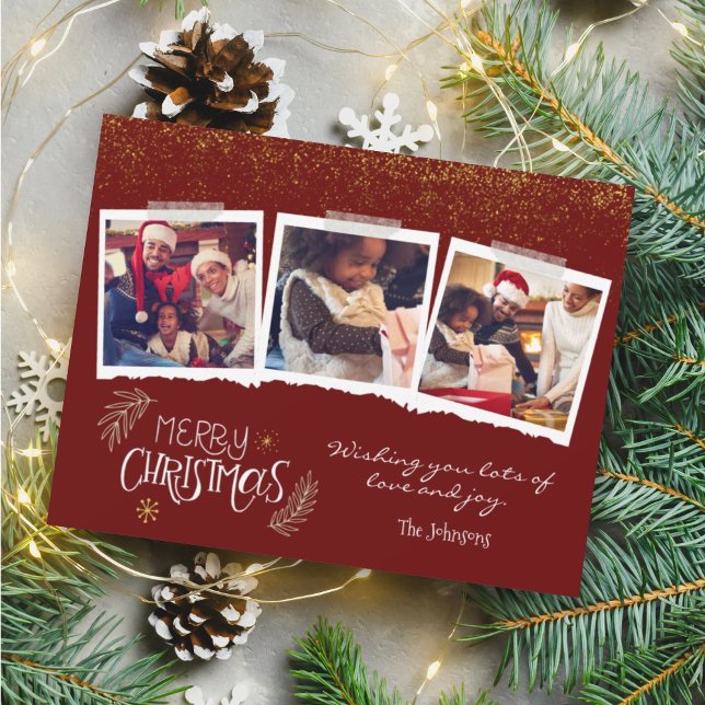 Tarjeta Festiva Purpurina de oro moderno Burgundy Merry Christmas  (Subido por el creador)