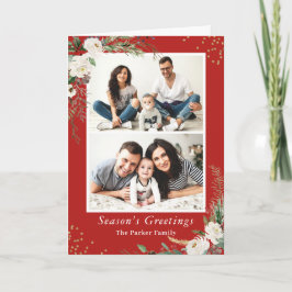 Tarjeta Festiva Purpurina de oro rojo Berries botánico de invierno