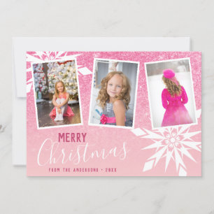 Tarjeta Festiva Purpurina de oro Rosa, Personalizado navideño. Fot