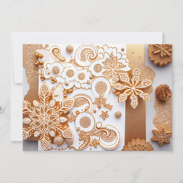 Tarjeta Festiva Purpurina de pan de jengibre con canela (Anverso)