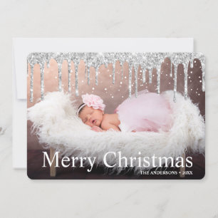 Tarjeta Festiva Purpurina de plata tira una foto navideña