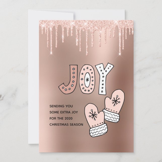 Tarjeta Festiva Purpurina de Rubor Rosa Navidades Metalizado de or (Anverso)
