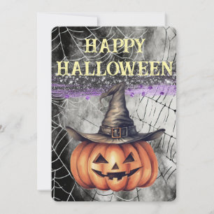 Tarjeta Festiva Purpurina espeluznante Feliz Gorra de Brujas de Ha